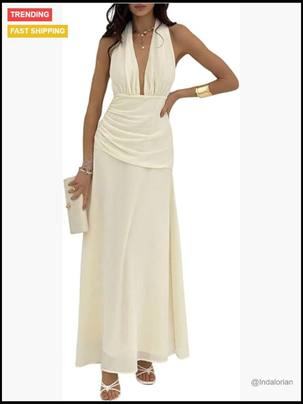 Sleeveless Backless Maxi Chiffon Dress Deep V Neck Ruched Summer Beach Guest